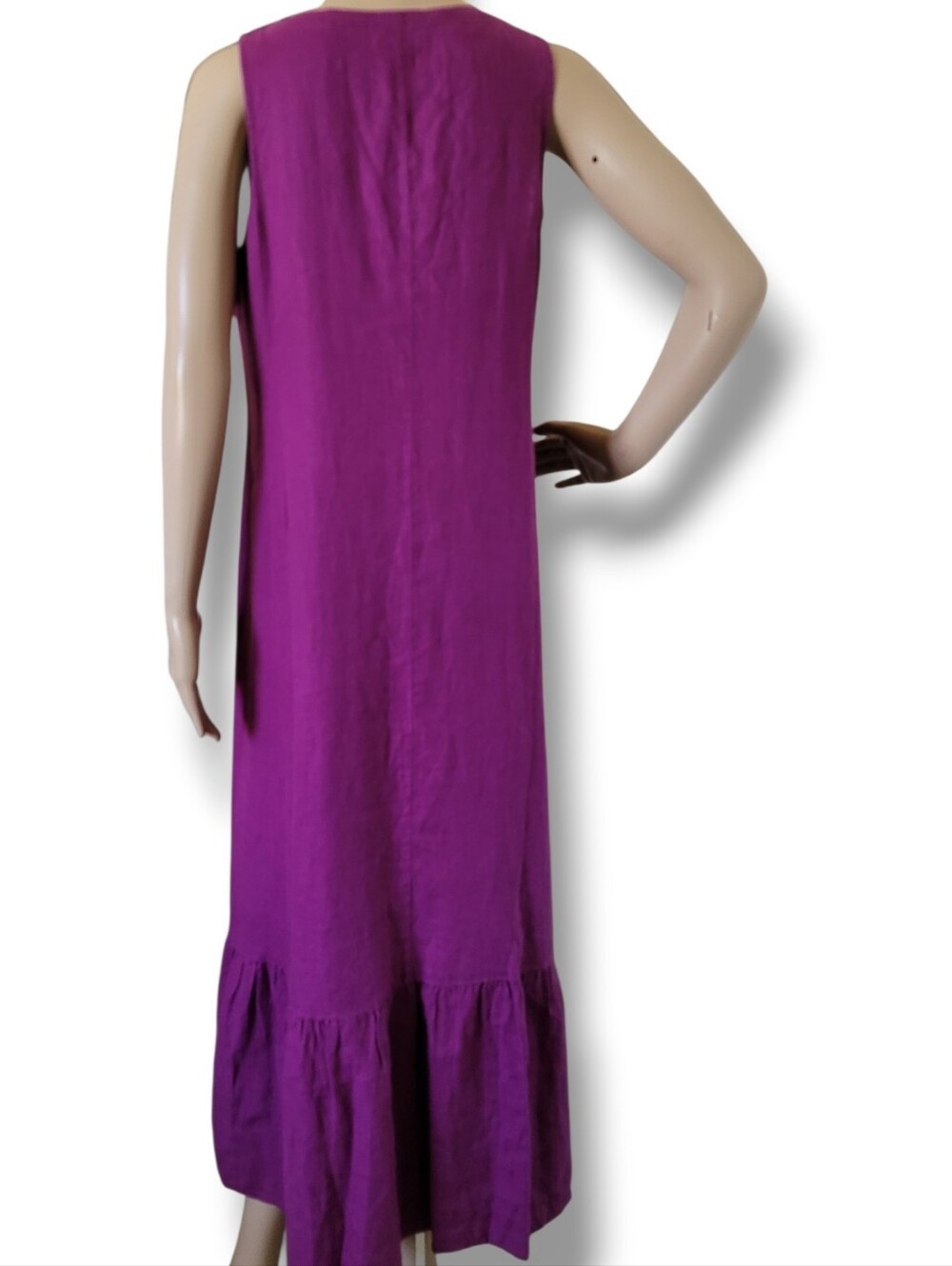 J. Jill Love 100% Linen Tiered Midi Dress S V Neck Button Down Mulberry - Picture 6 of 7